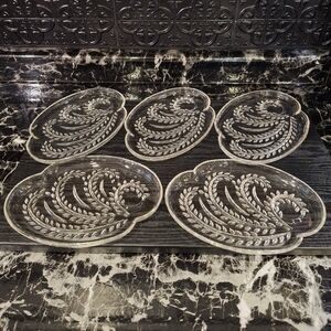 5 Federal Glass Hospitality Luncheon Plates, Clear Homestead Wheat Snack Plates